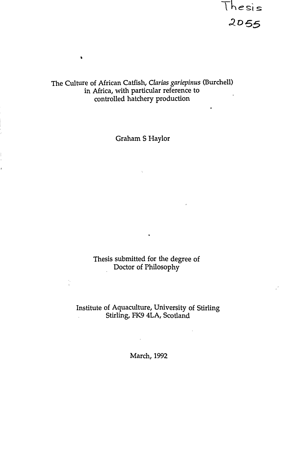 Thesis Submitted for the Degree of Doctor of Philosophy