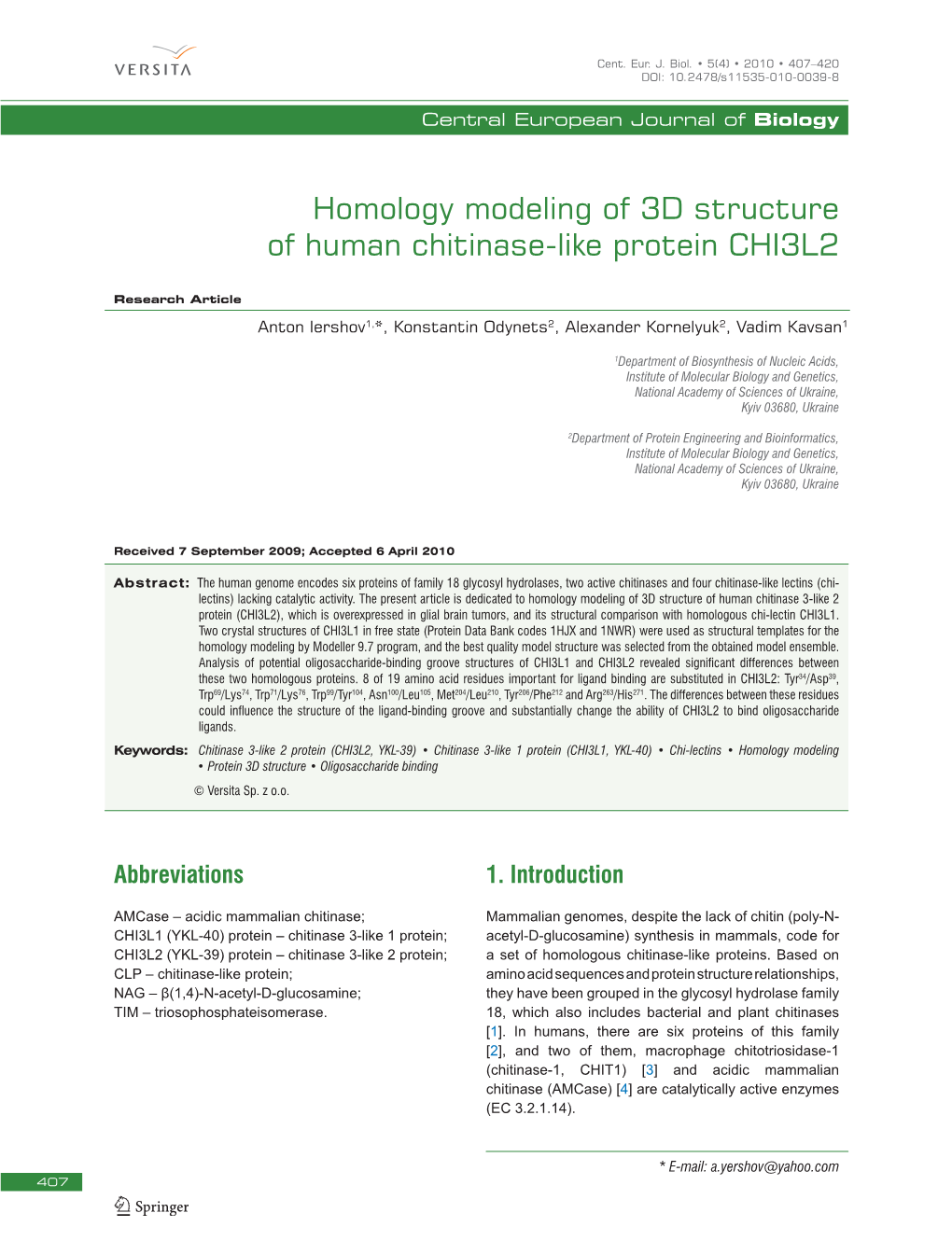 Homology Modeling of 3D Structure of Human Chitinase-Like Protein CHI3L2