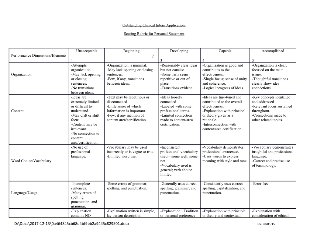 Outstanding Clinical Intern Application