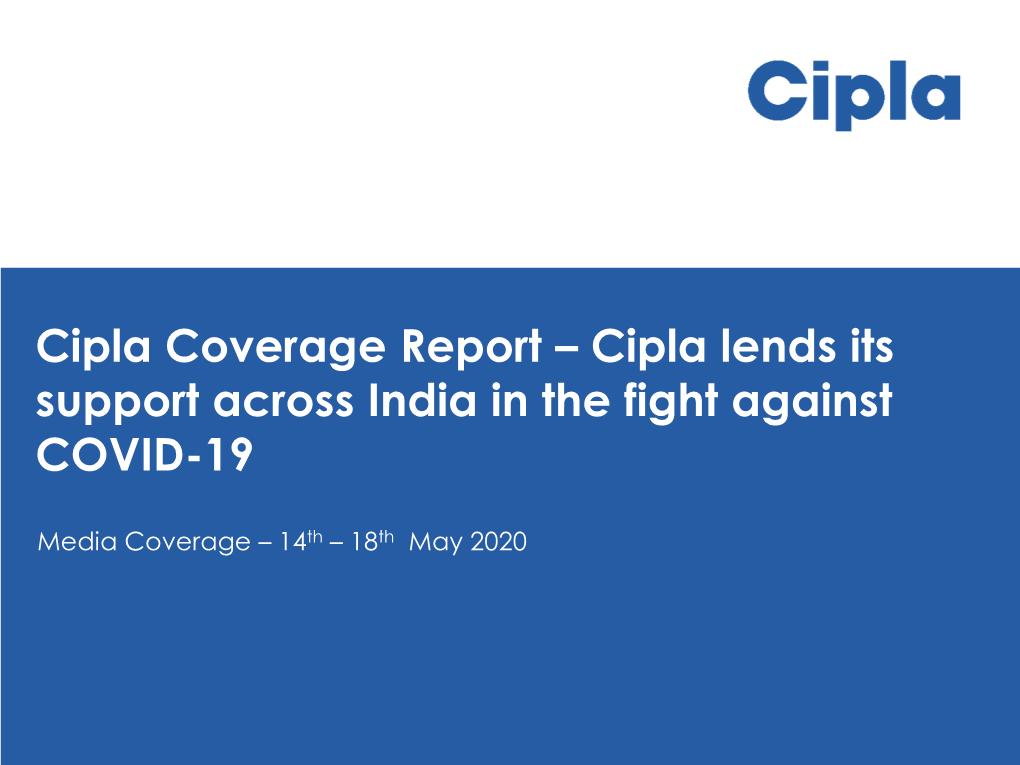 Cipla Lends Its Support Across India in the Fight Against COVID-19