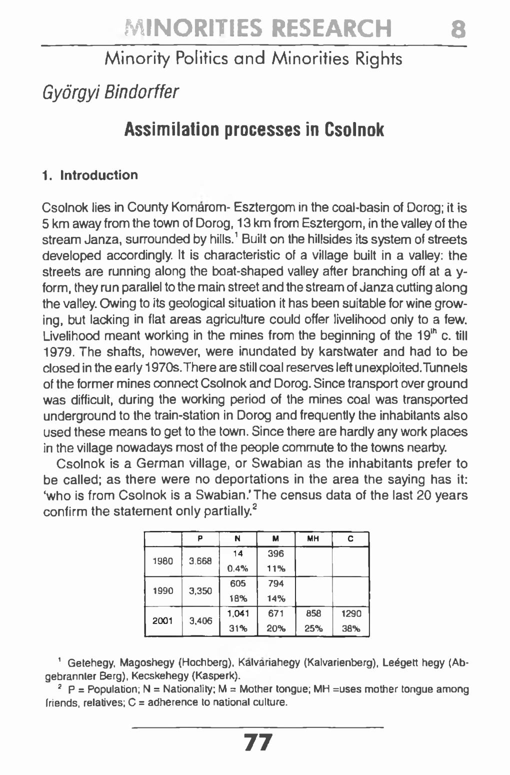 MINORITIES RESEARCH 8 Minority Politics and Minorities Rights Gydrgyi Bindorffer Assimilation Processes in Csolnok