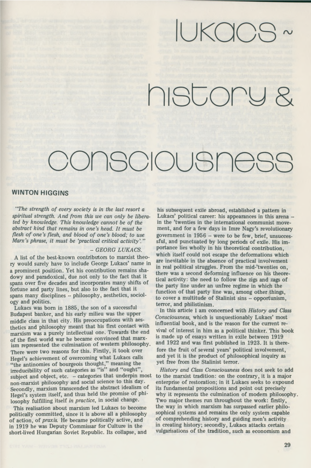 Lukacs ~ History & Consciousness