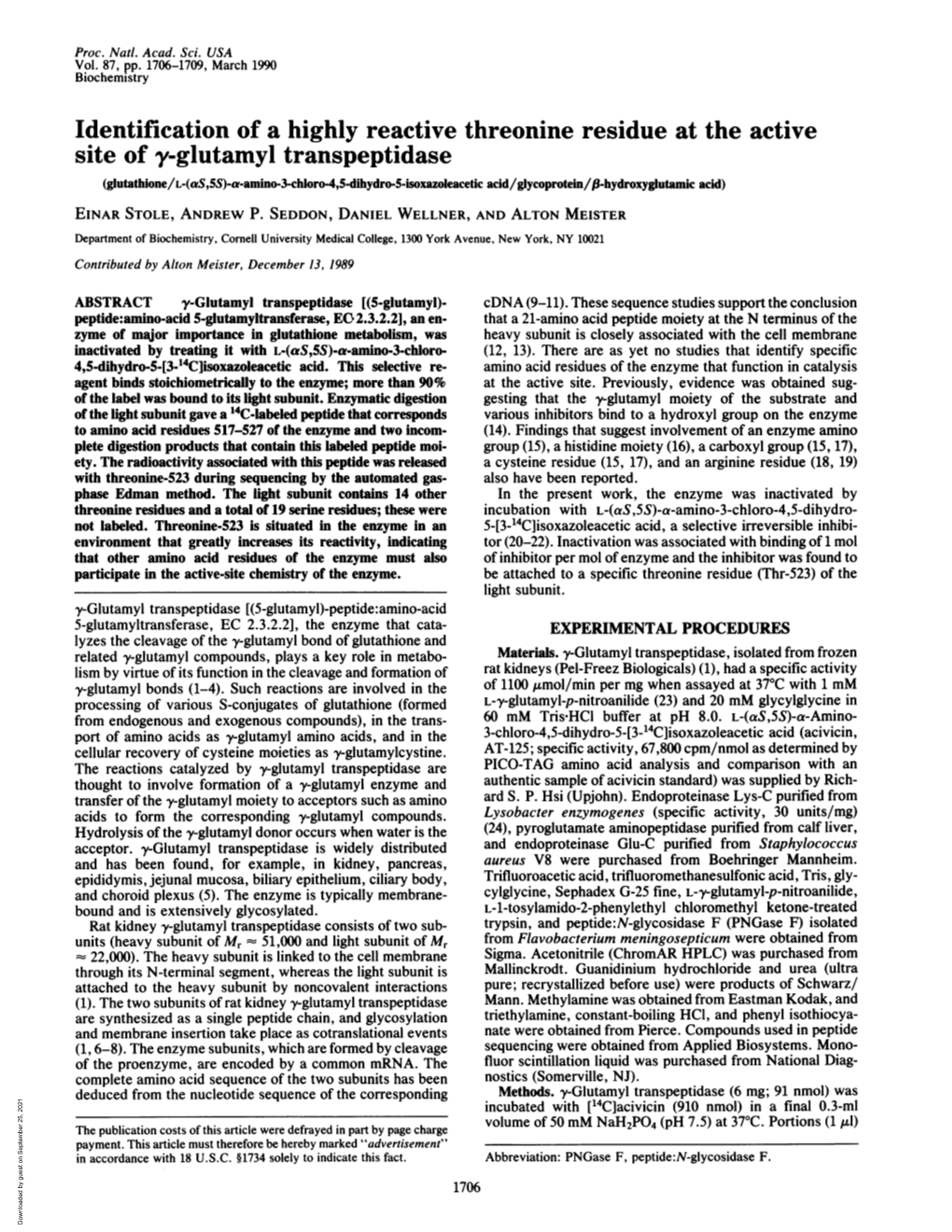 Identification of a Highly Reactive Threonine Residue at the Active Site