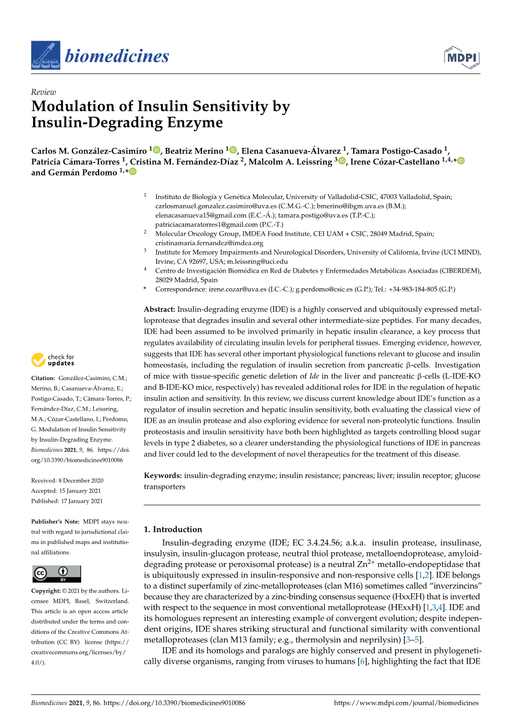 Modulation of Insulin Sensitivity by Insulin-Degrading Enzyme