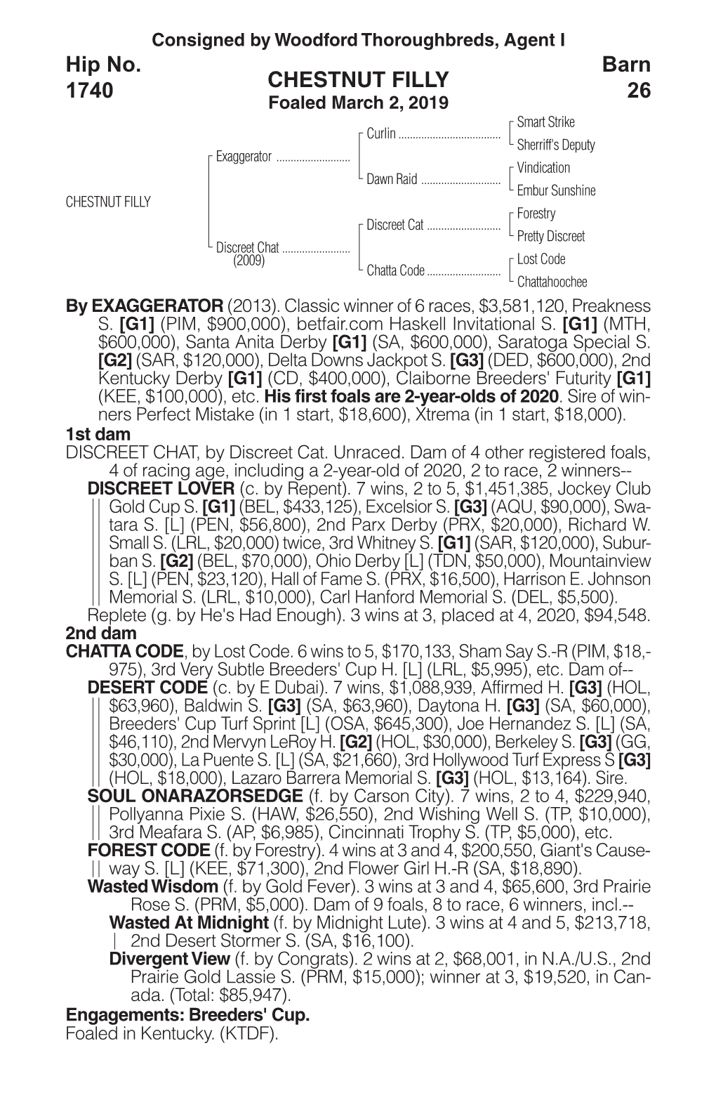 CHESTNUT FILLY Barn 26 Hip No. 1740