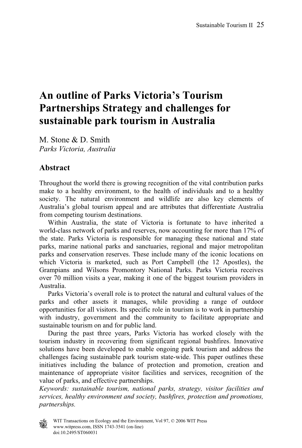 An Outline of Parks Victoria's Tourism Partnerships Strategy And