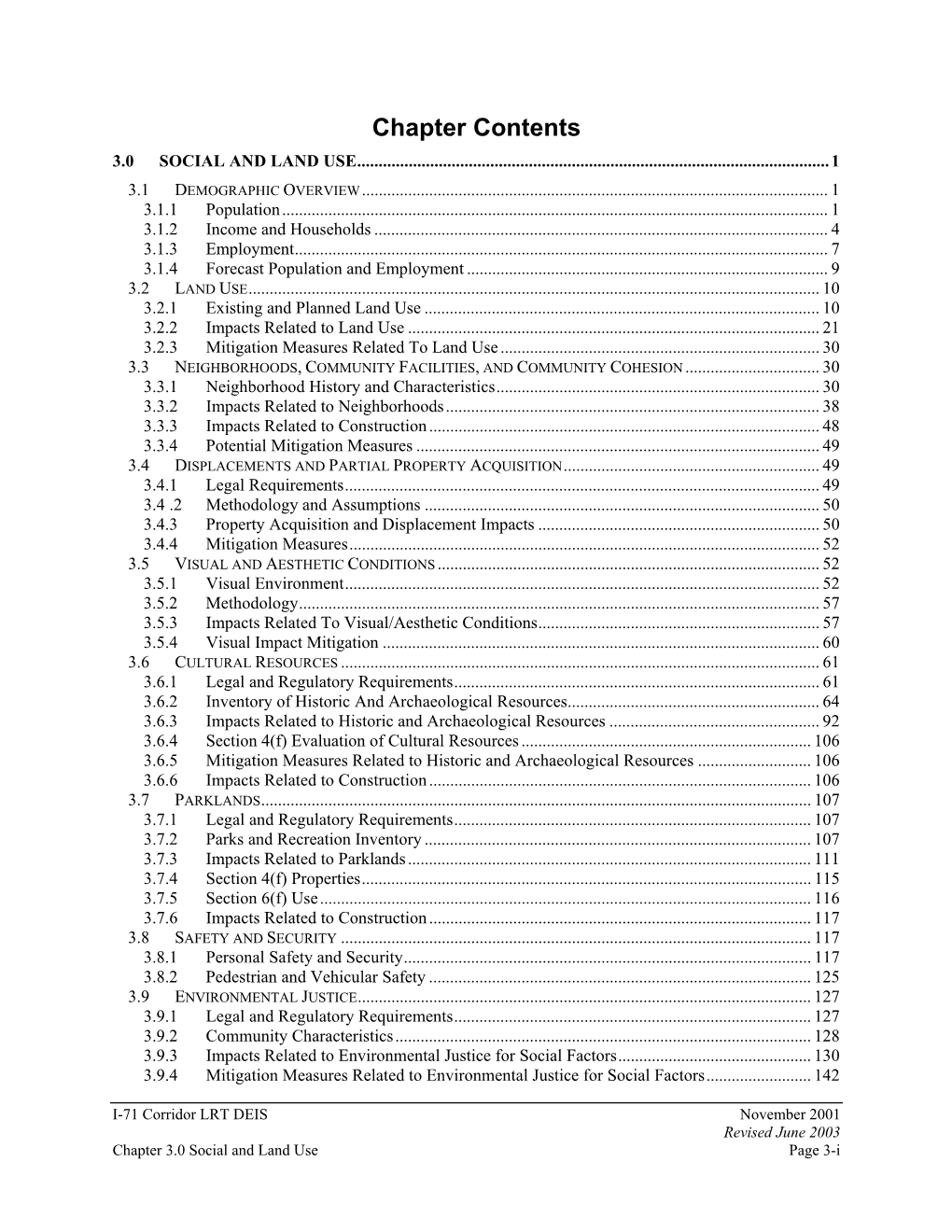 Chapter Contents 3.0 SOCIAL and LAND USE