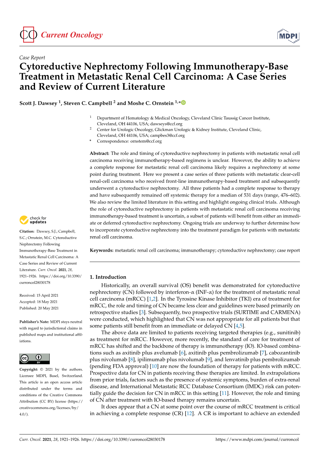 Cytoreductive Nephrectomy Following Immunotherapy-Base Treatment in Metastatic Renal Cell Carcinoma: a Case Series and Review of Current Literature