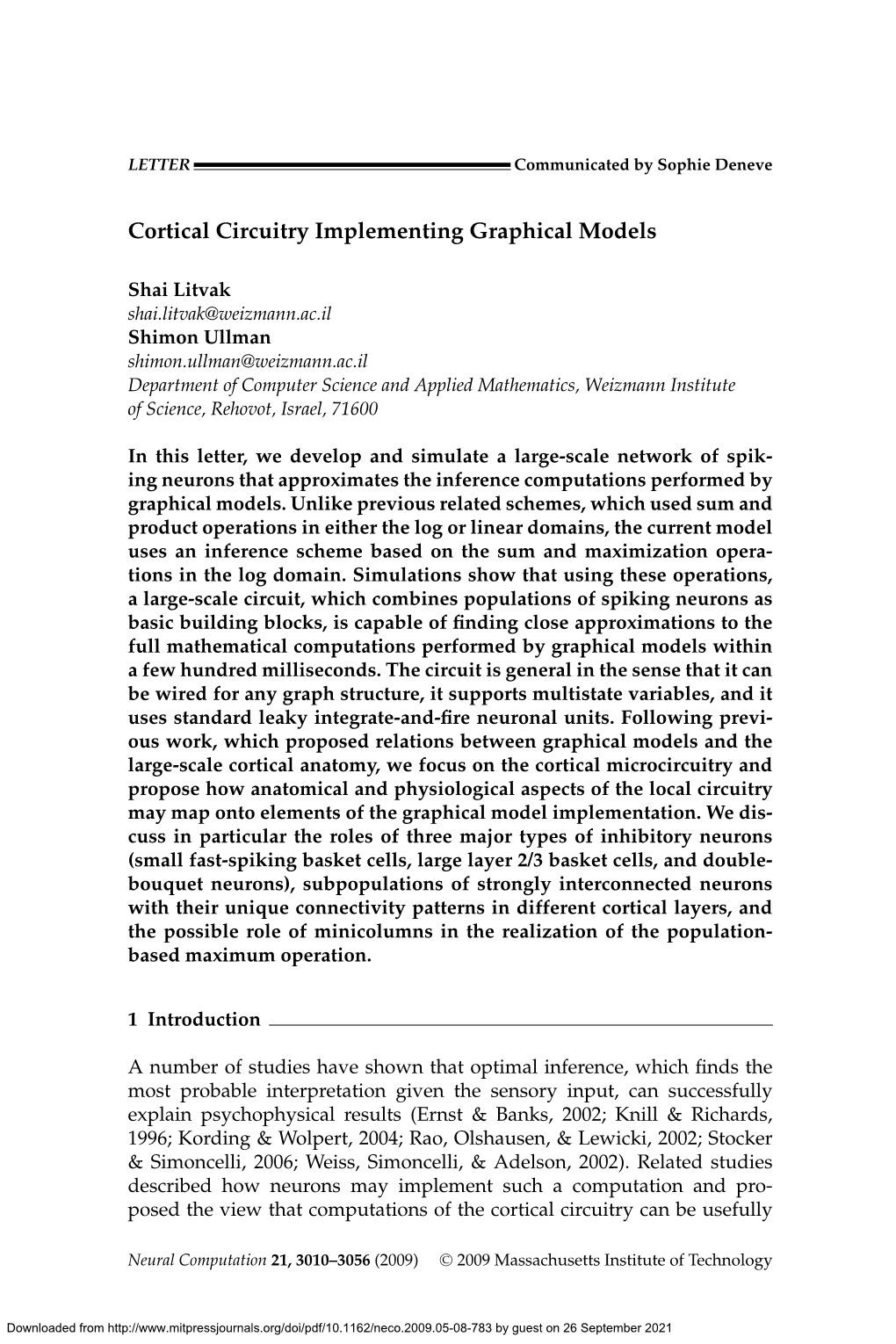 Cortical Circuitry Implementing Graphical Models