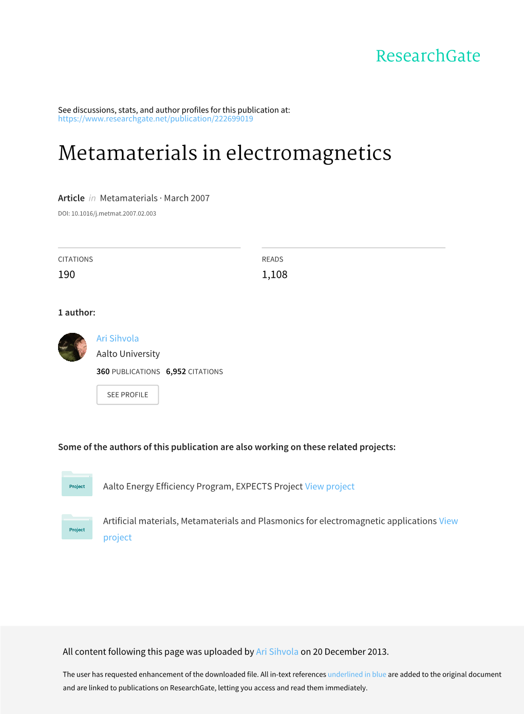 Metamaterials in Electromagnetics