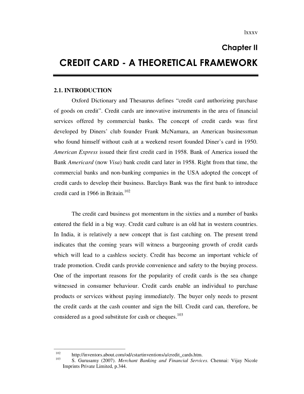 Credit Card - a Theoretical Framework