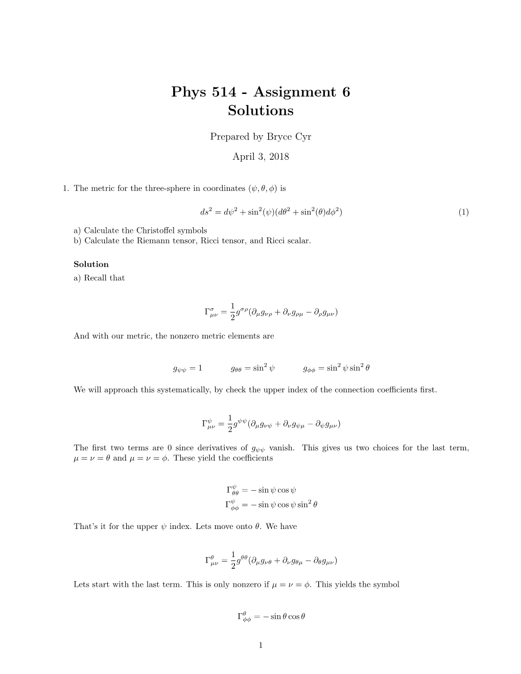 Phys 514 - Assignment 6 Solutions