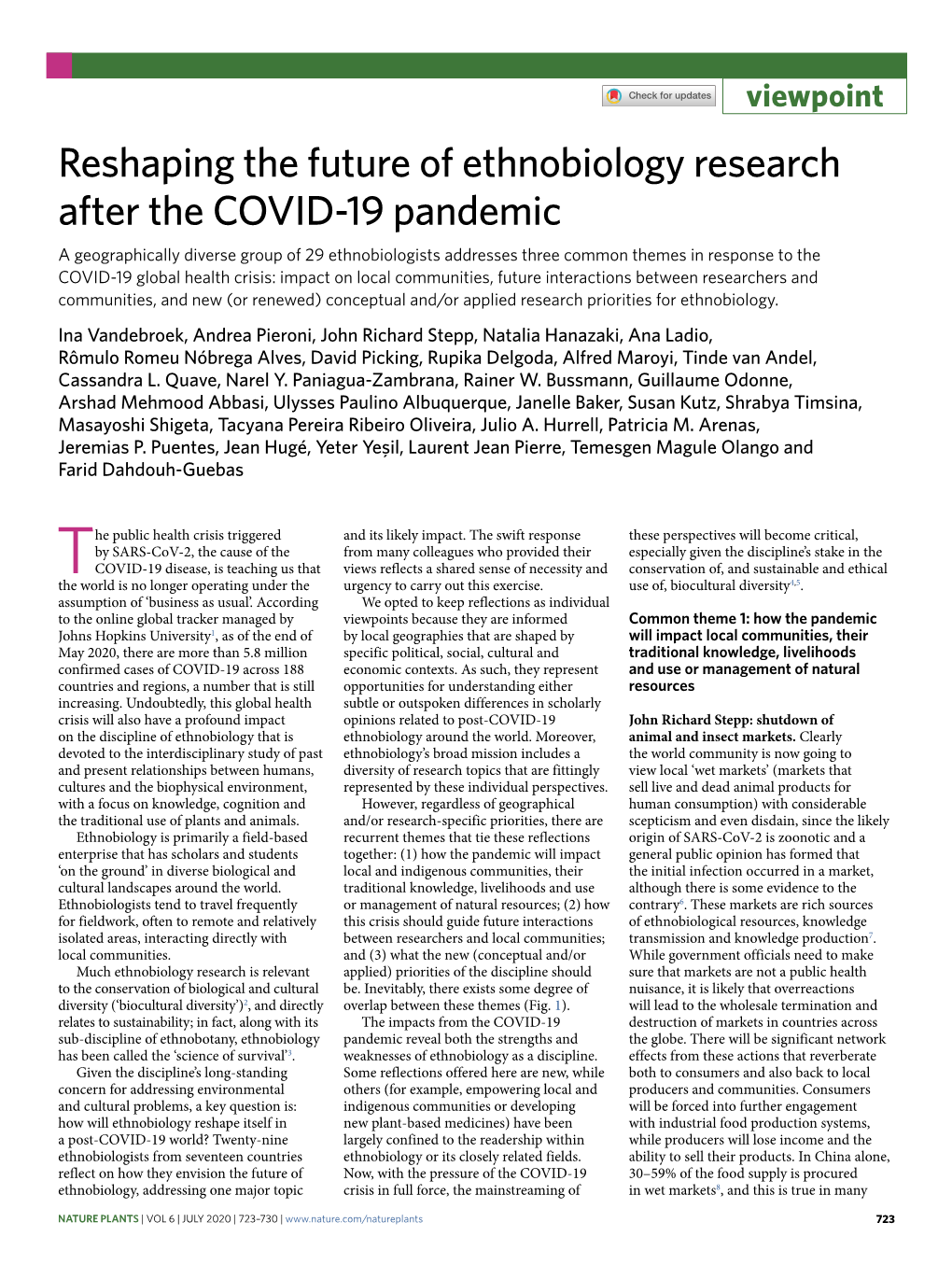 Reshaping the Future of Ethnobiology Research After the COVID-19 Pandemic