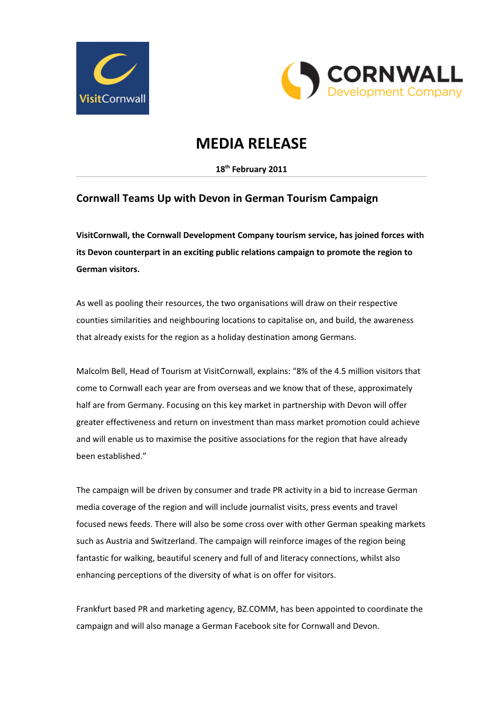 Press Release I Love Cornwall Launch