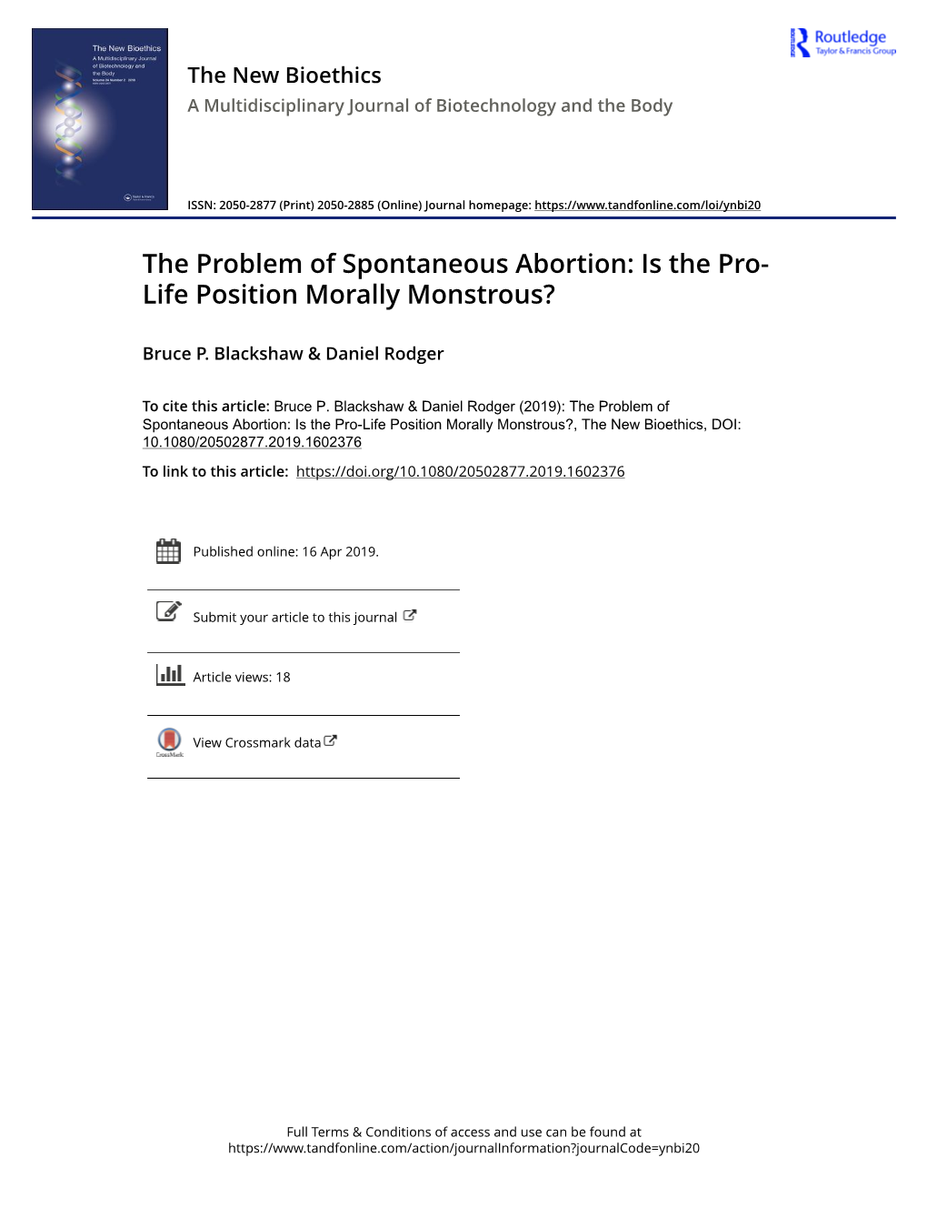 The Problem of Spontaneous Abortion: Is the Pro-Life Position Morally