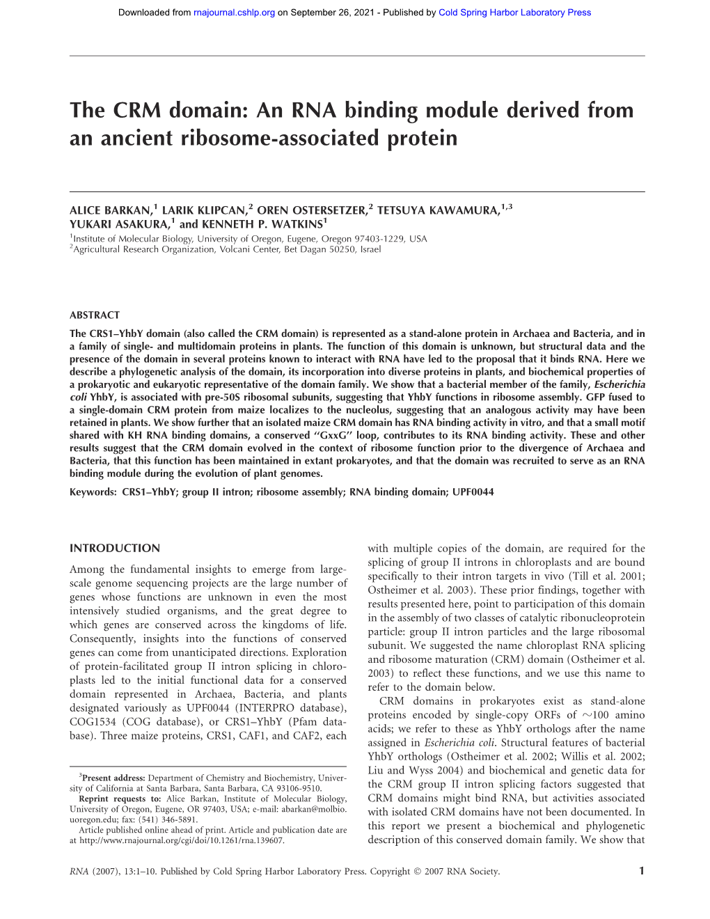 An RNA Binding Module Derived from an Ancient Ribosome-Associated Protein