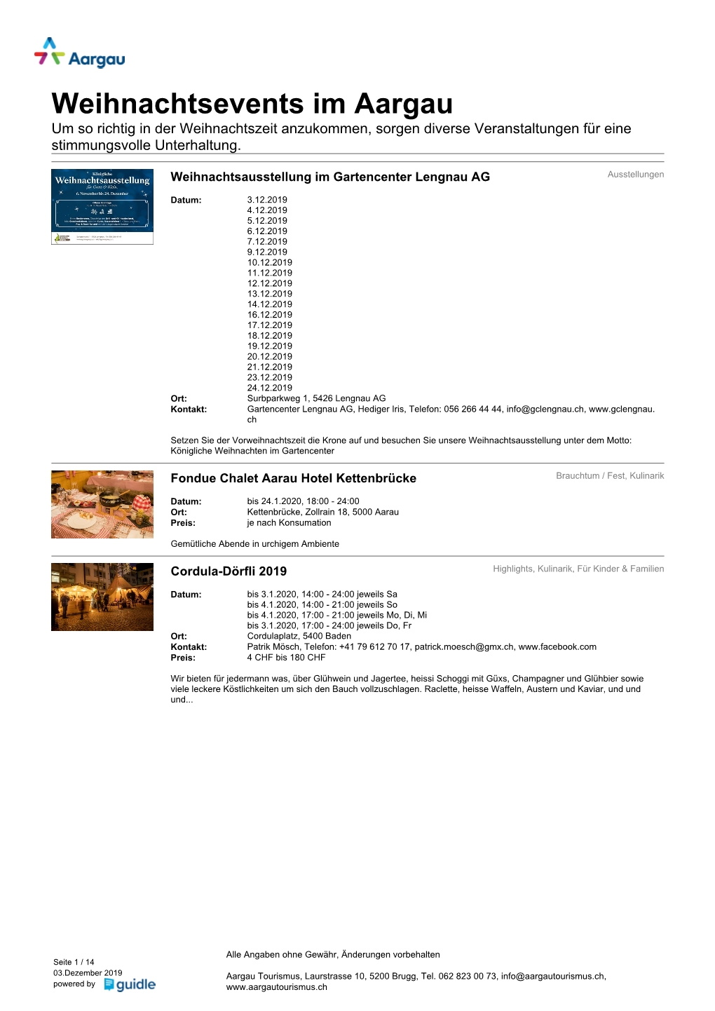 Weihnachtsevents Im Aargau Um So Richtig in Der Weihnachtszeit Anzukommen, Sorgen Diverse Veranstaltungen Für Eine Stimmungsvolle Unterhaltung