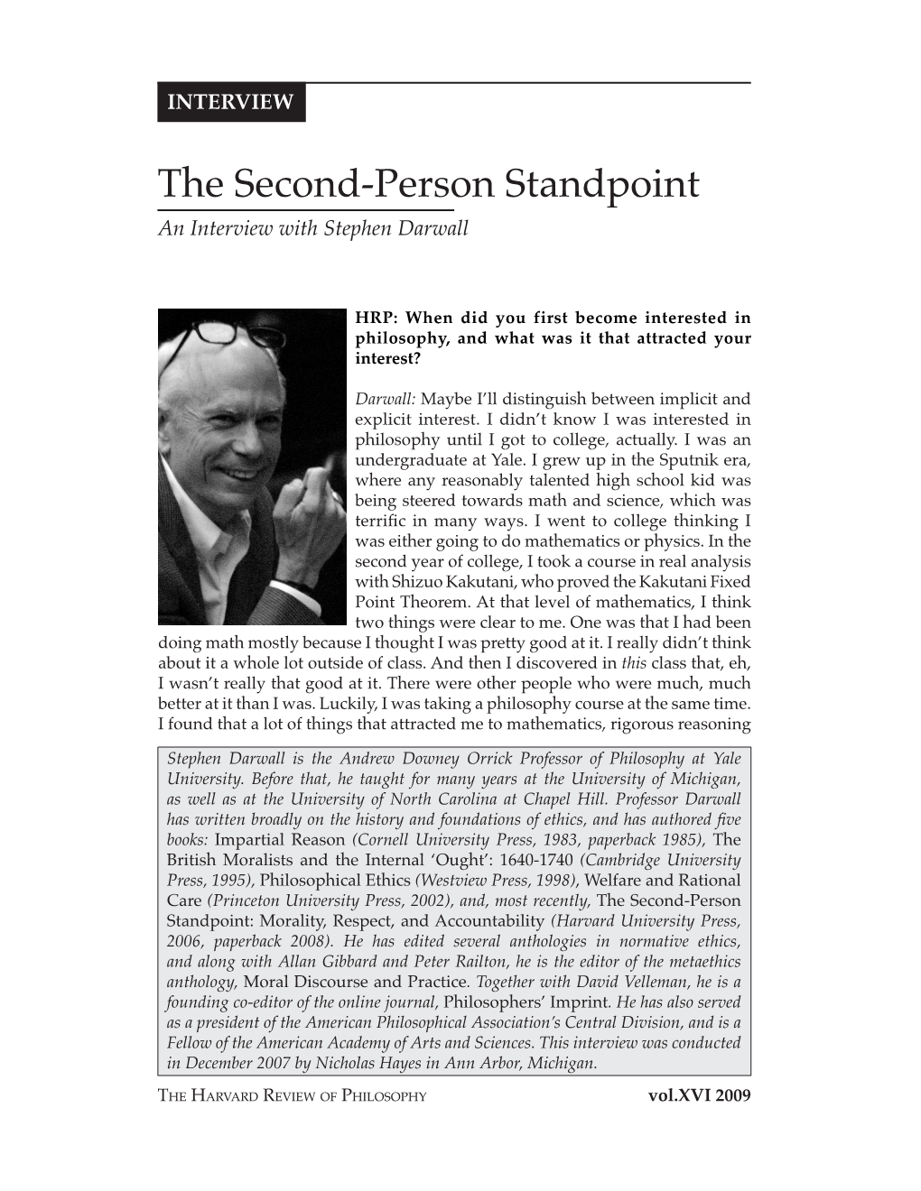 Interview with Stephen Darwall. the Second-Person Standpoint.Pdf