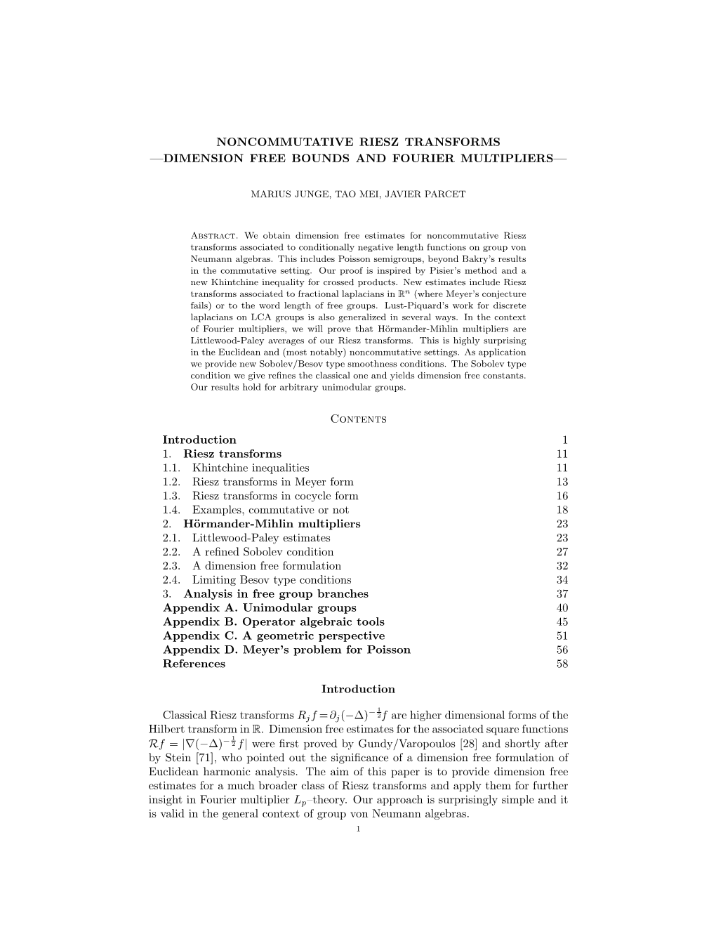 Noncommutative Riesz Transforms -- Dimension Free Bounds and Fourier Multipliers