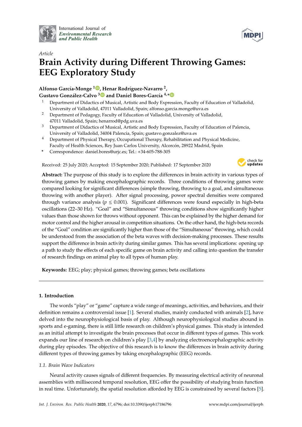 Brain Activity During Different Throwing Games: EEG Exploratory