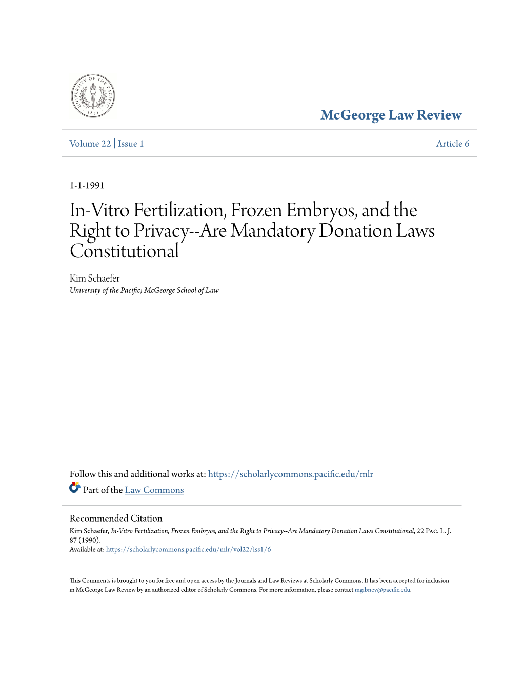 Are Mandatory Donation Laws Constitutional Kim Schaefer University of the Pacific; Cgem Orge School of Law