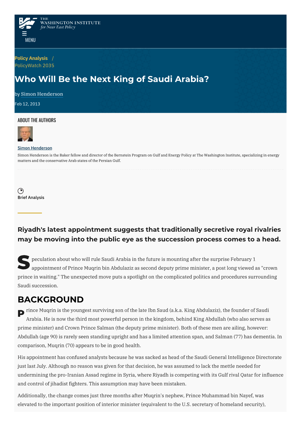 Who Will Be the Next King of Saudi Arabia? | the Washington Institute