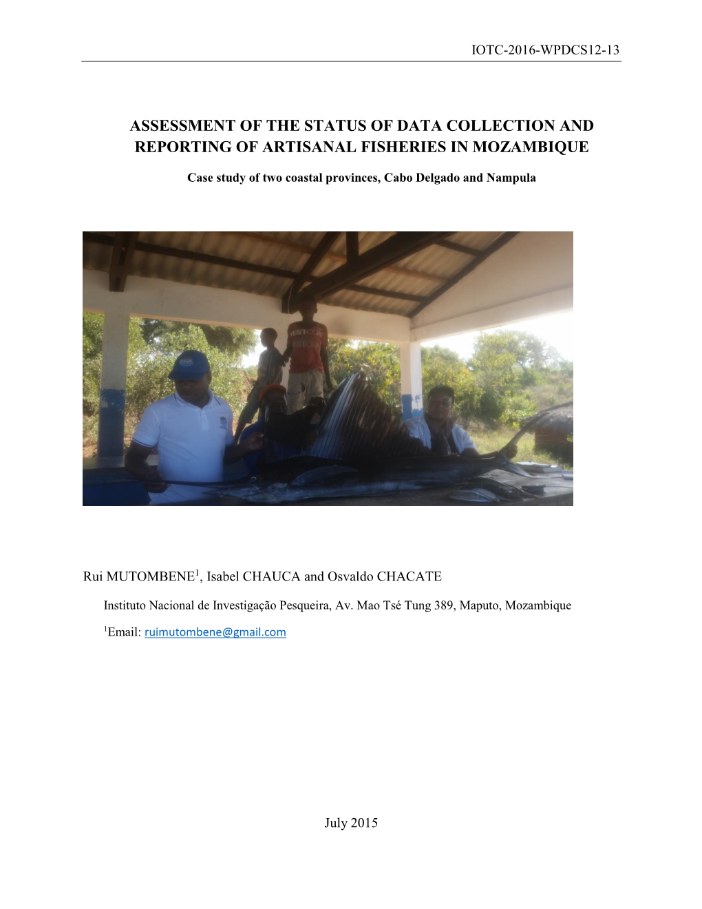 Assessment of the Status of Data Collection and Reporting of Artisanal Fisheries in Mozambique