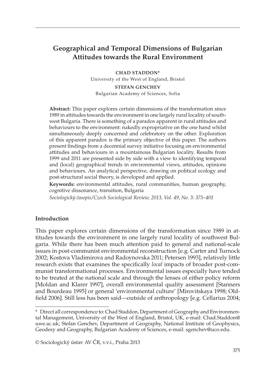 Geographical and Temporal Dimensions of Bulgarian Attitudes Towards the Rural Environment