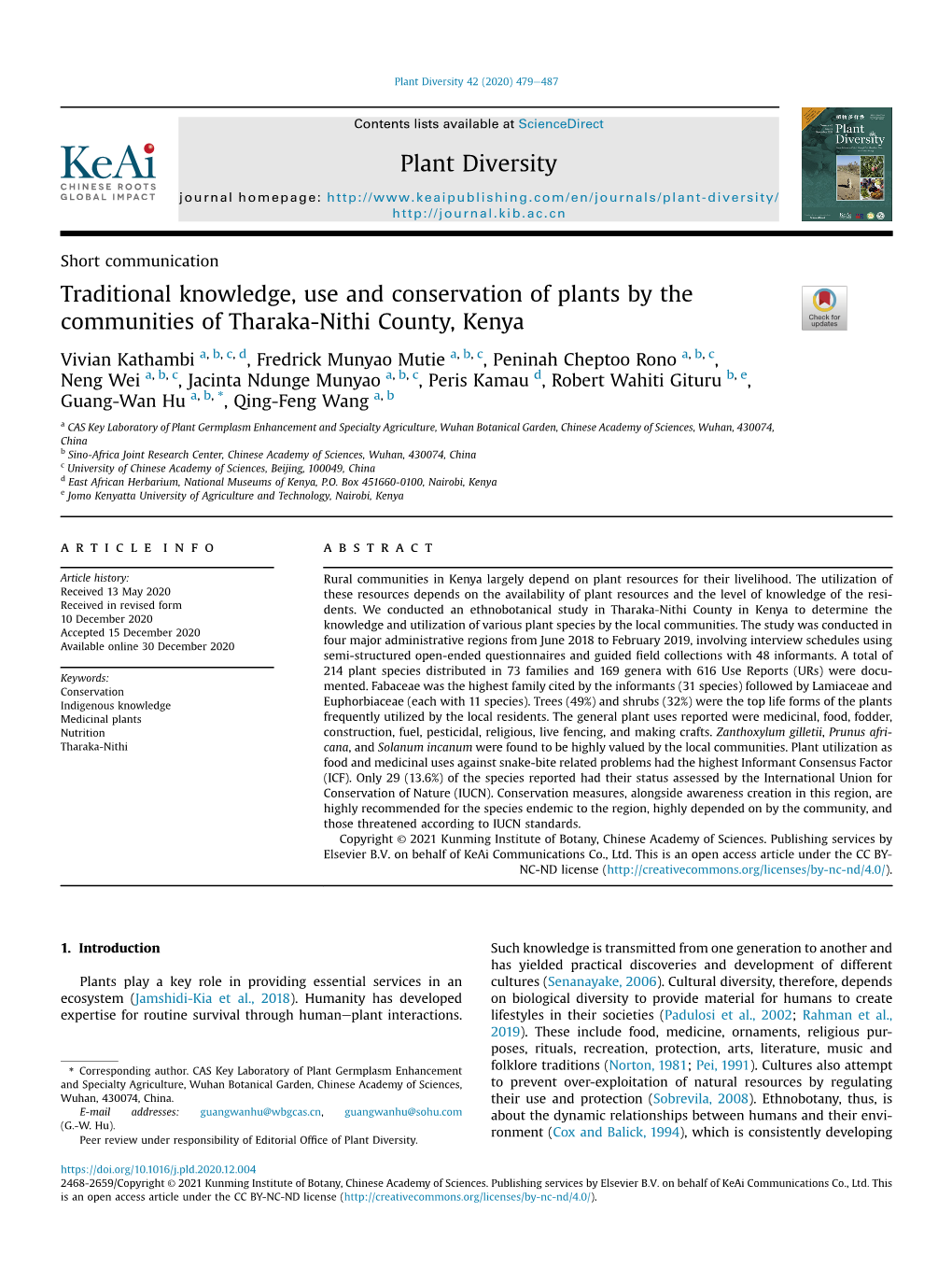 Traditional Knowledge, Use and Conservation of Plants by the Communities of Tharaka-Nithi County, Kenya