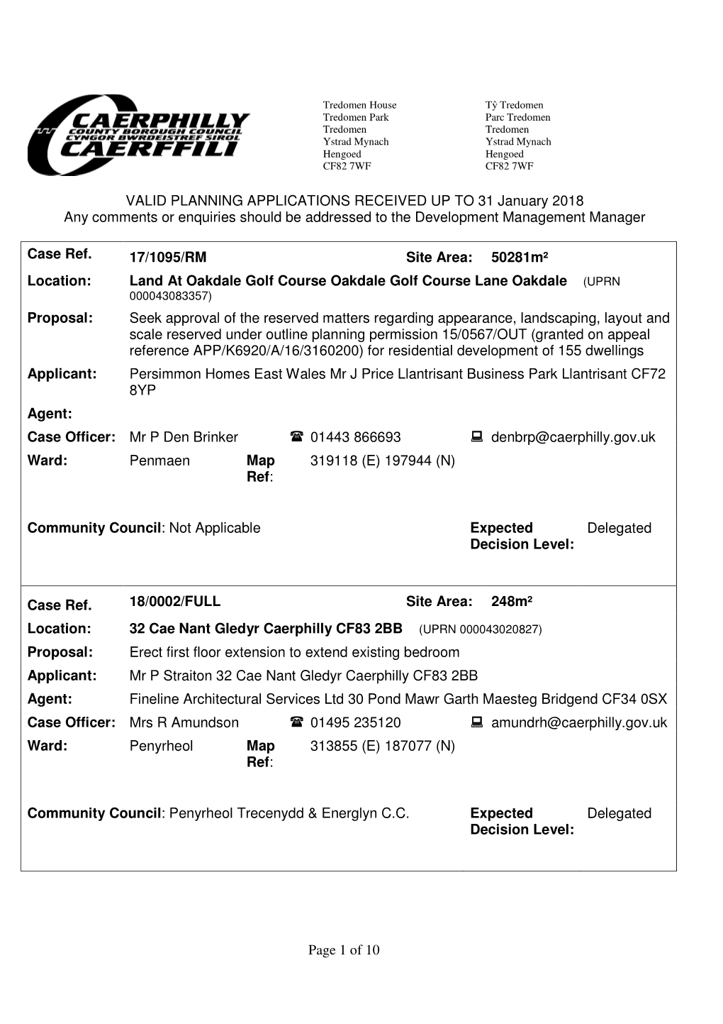 Page 1 of 10 VALID PLANNING APPLICATIONS RECEIVED up TO