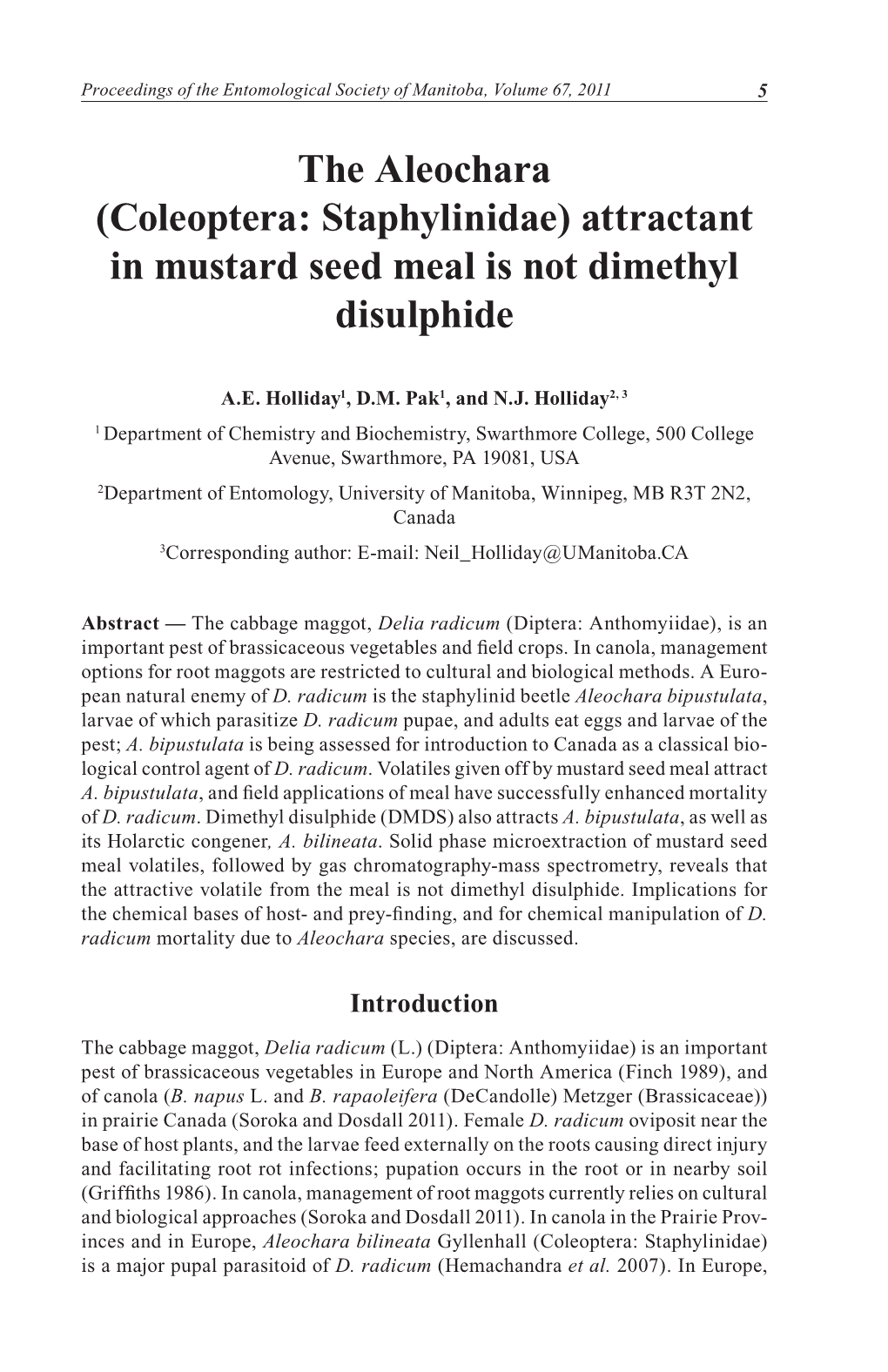 Coleoptera: Staphylinidae) Attractant in Mustard Seed Meal Is Not Dimethyl Disulphide