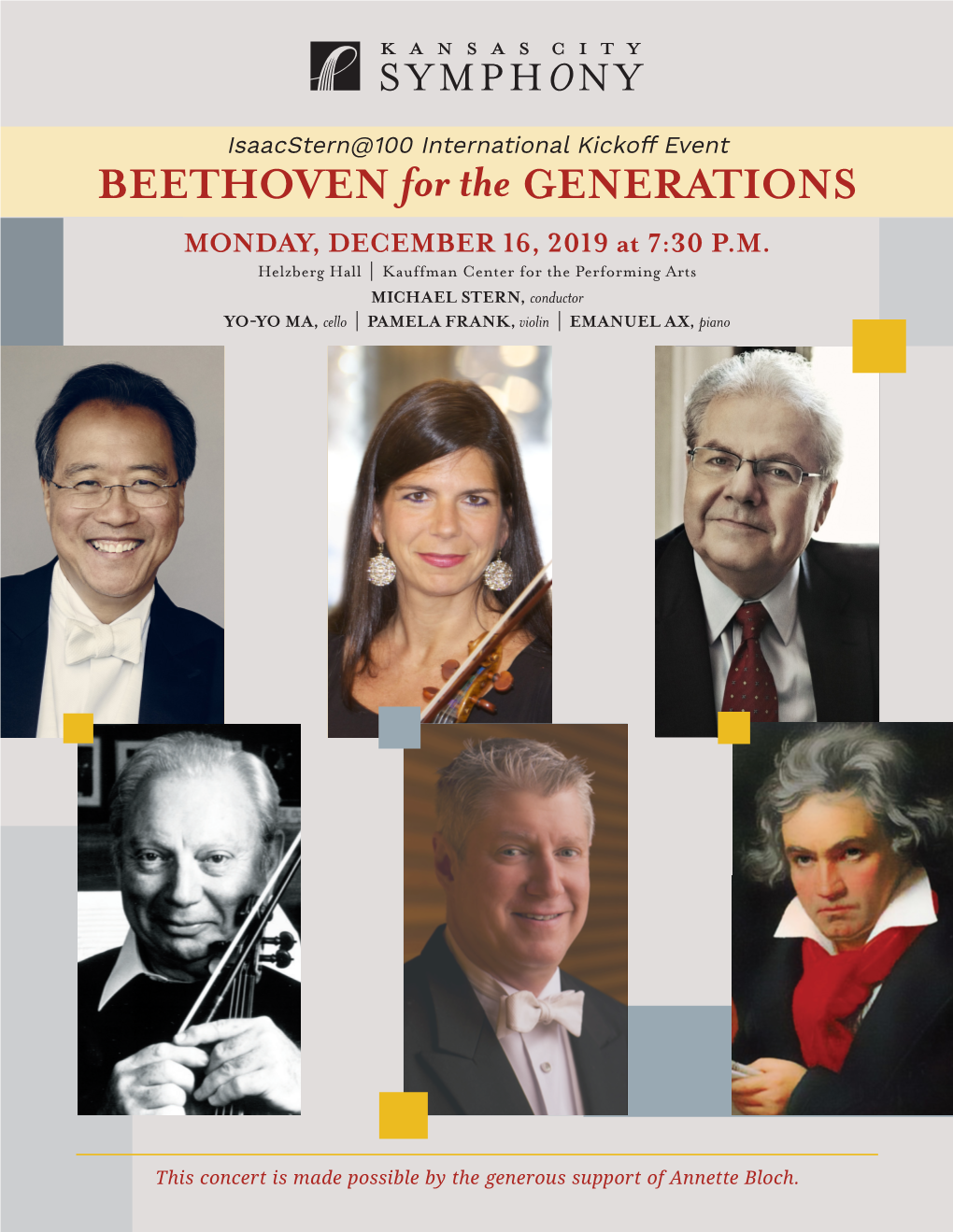 BEETHOVEN for the GENERATIONS MONDAY, DECEMBER 16, 2019 at 7:30 P.M