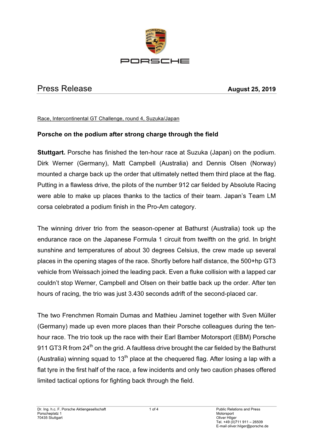 Press Release August 25, 2019