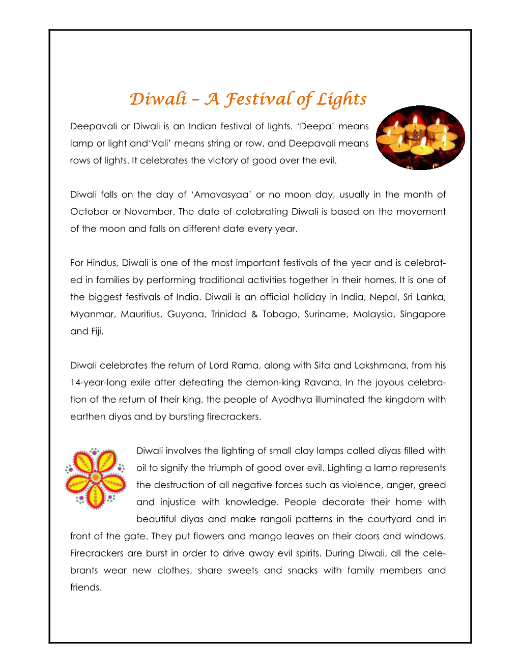 Diwali – a Festival of Lights Festival of Lights