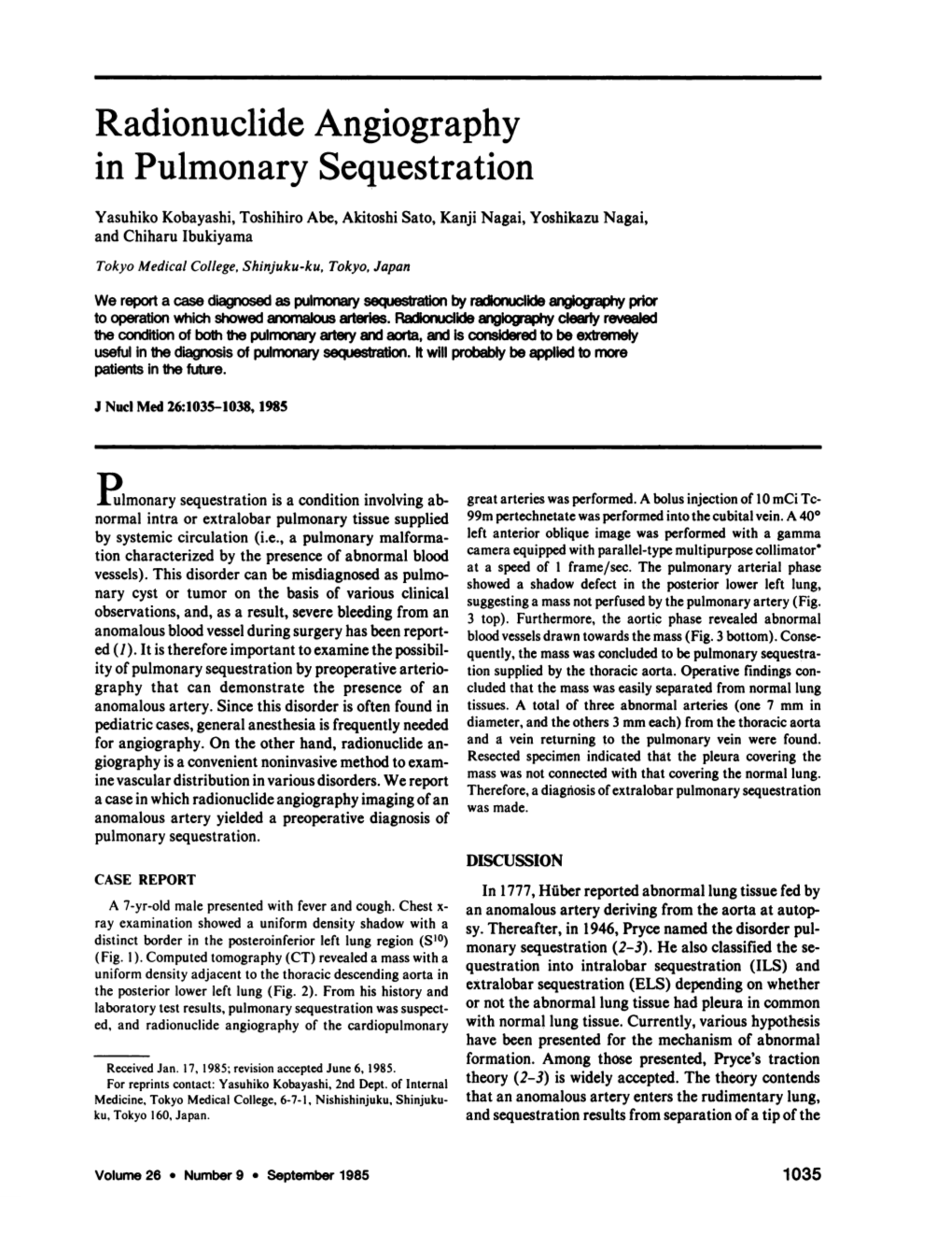 Radionuclide Angiography in Pulmonary Sequestration