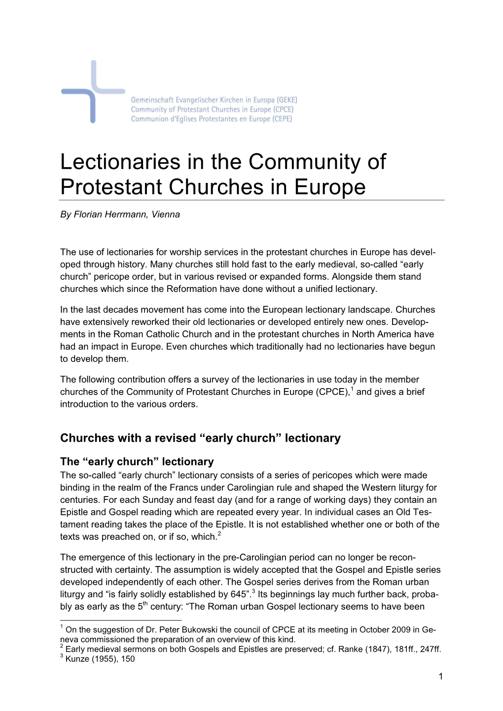 Lectionaries in the Community of Protestant Churches in Europe