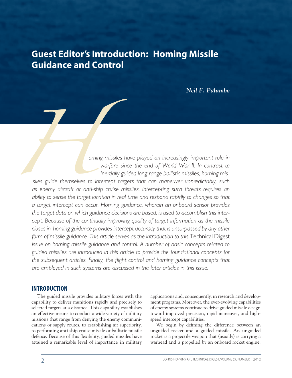 Guest Editor's Introduction: Homing Missile Guidance and Control