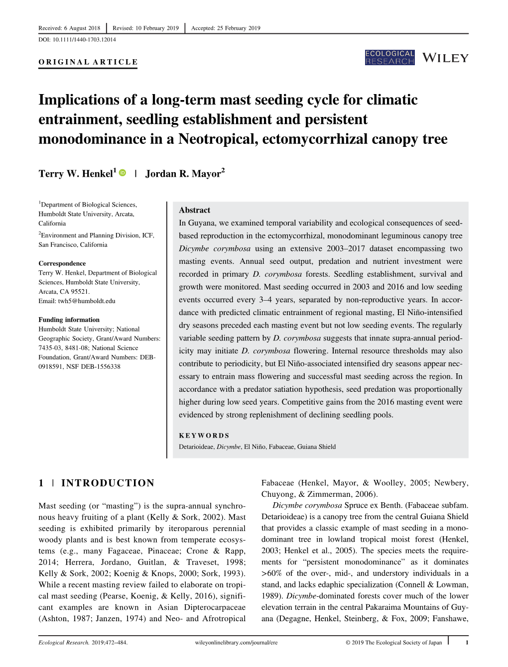 Implications of a Long-Term Mast Seeding Cycle for Climatic