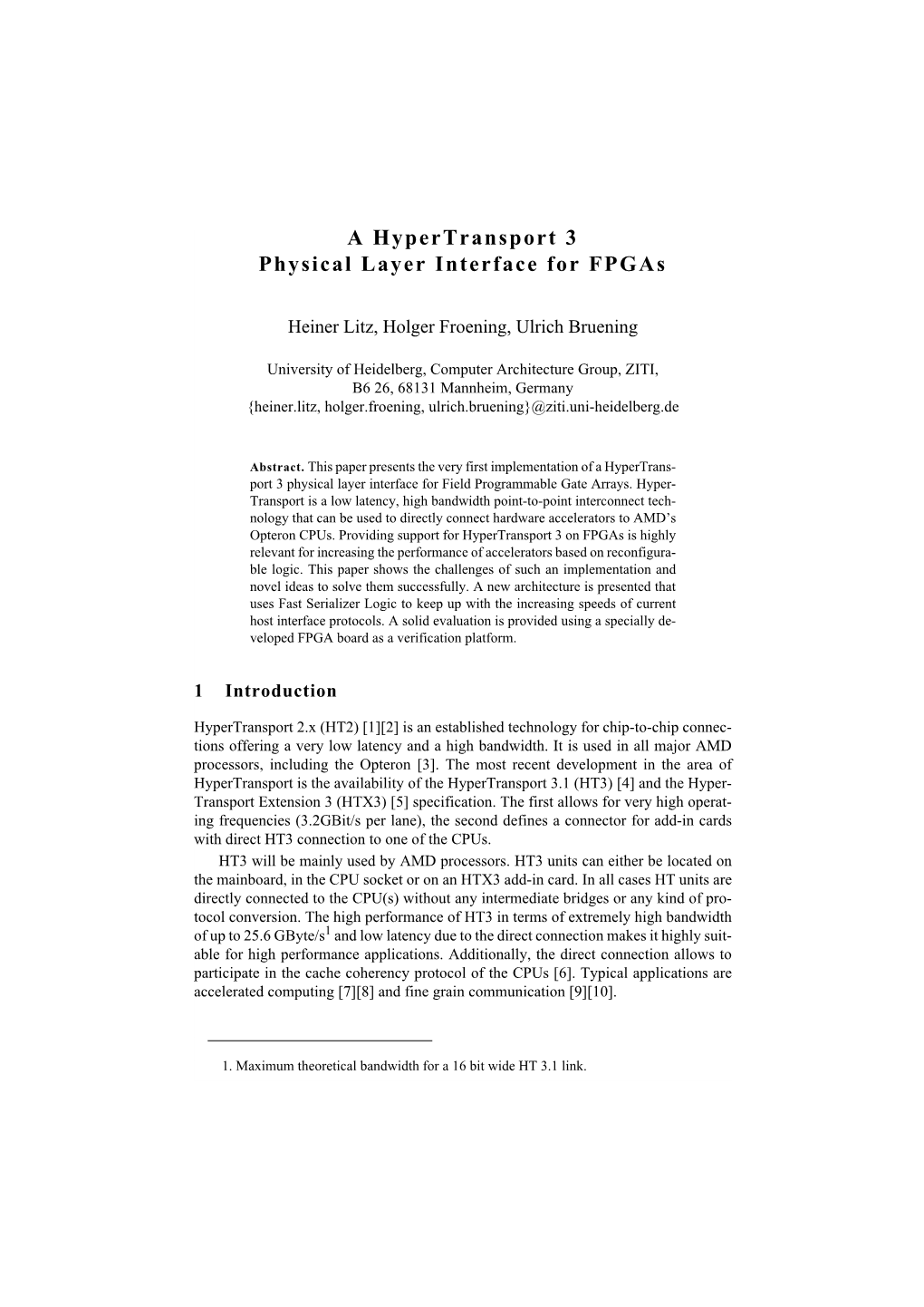 A Hypertransport 3 Physical Layer Interface for Fpgas
