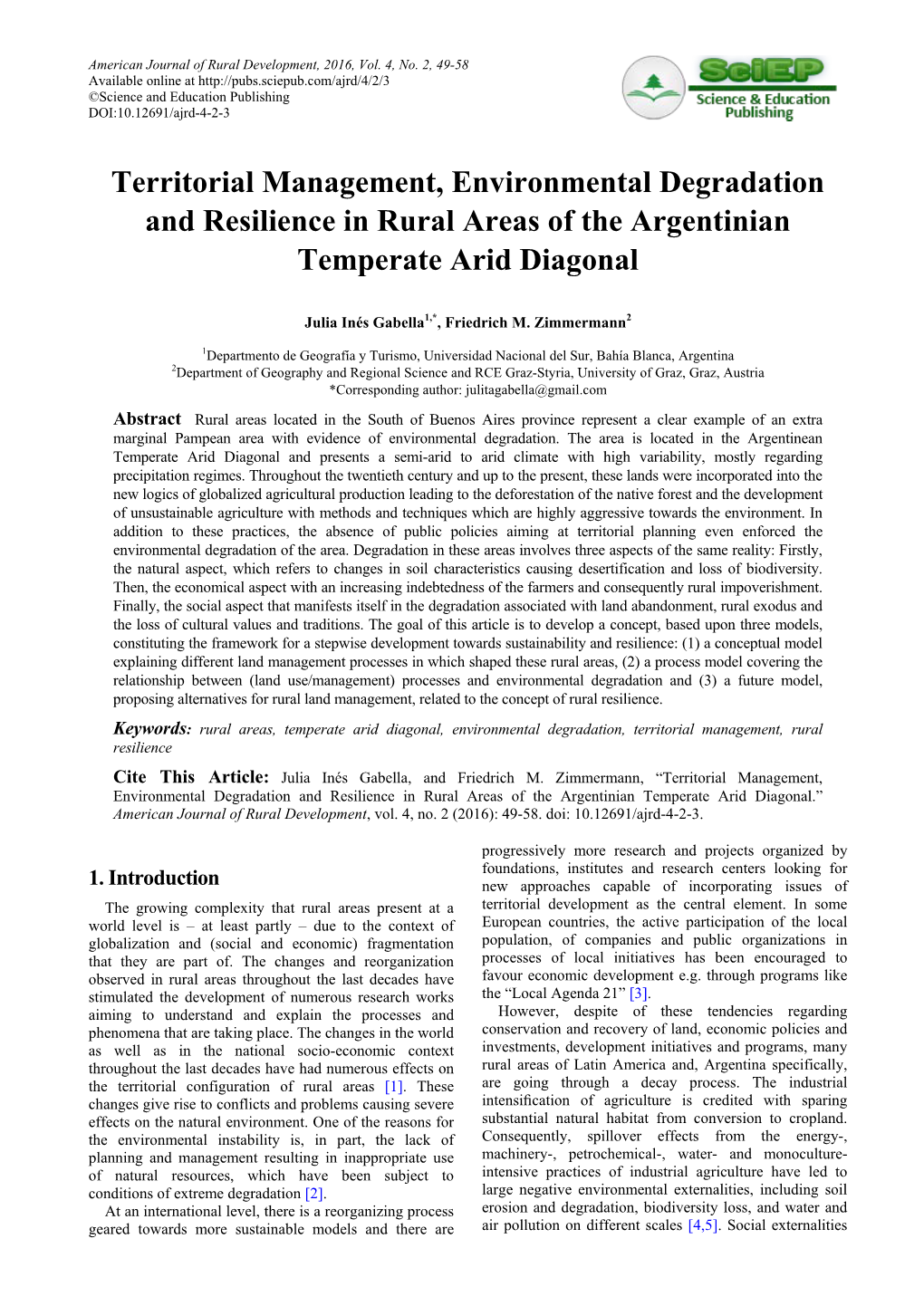 Territorial Management, Environmental Degradation and Resilience in Rural Areas of the Argentinian Temperate Arid Diagonal