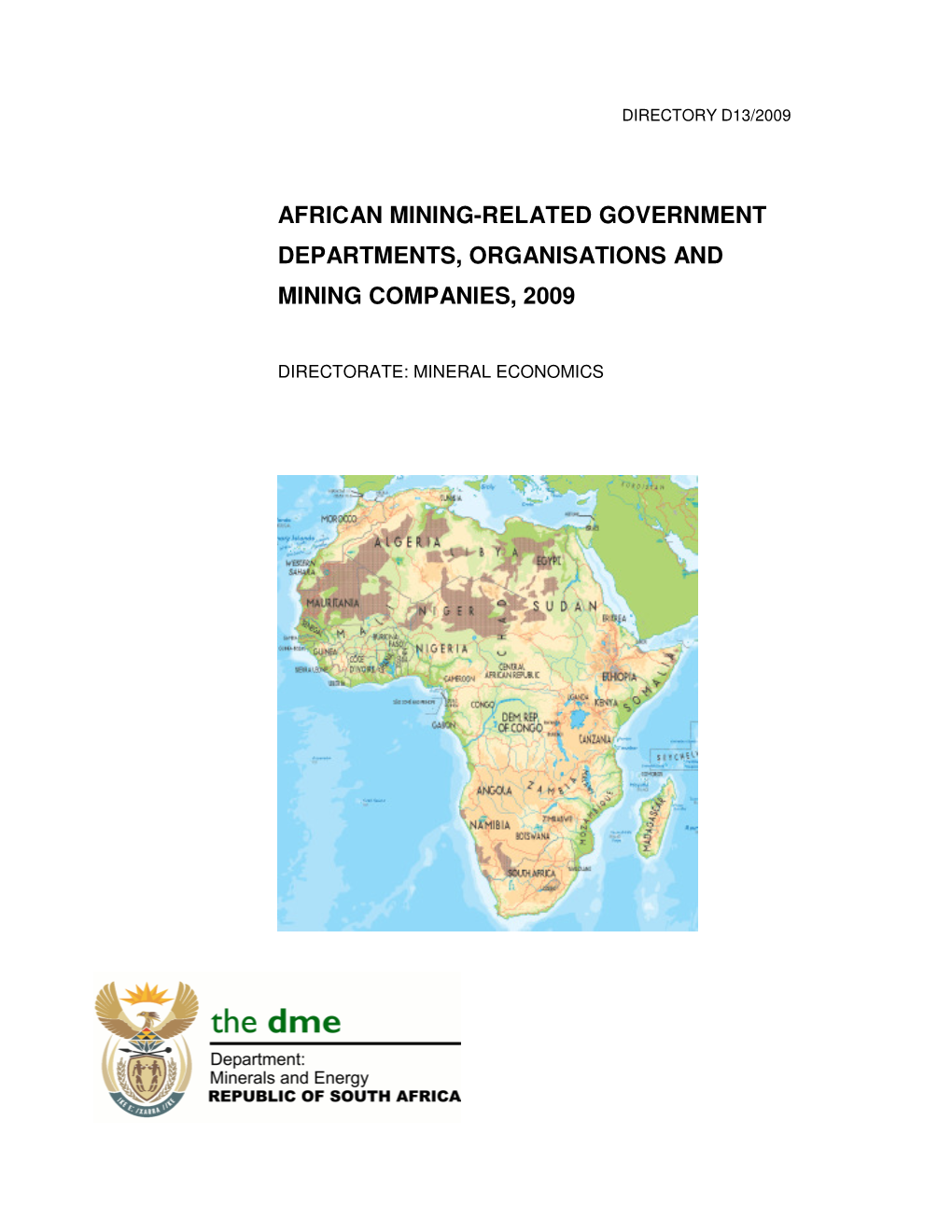 African Mining-Related Government Departments, Organisations and Mining Companies, 2009