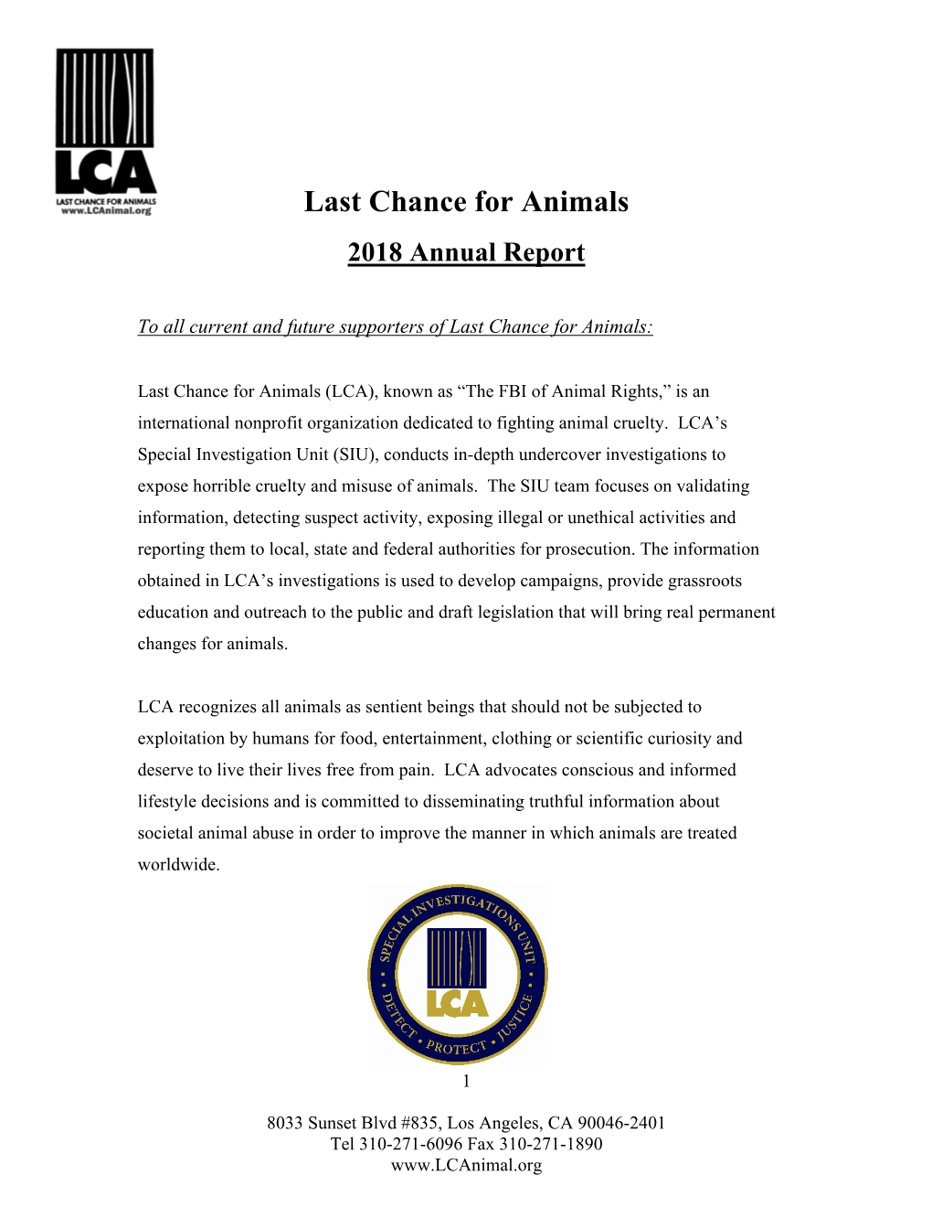 LCA's 2018 Annual Report