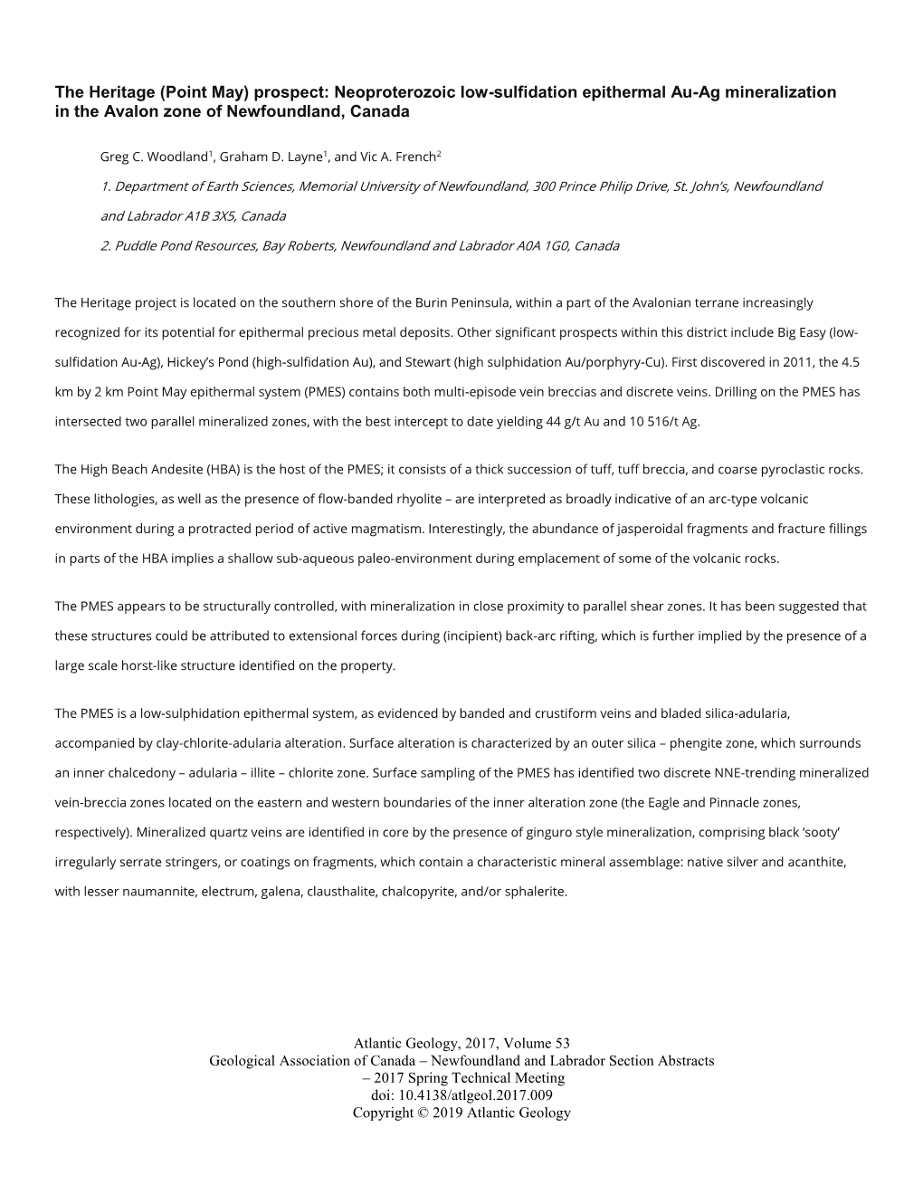 The Heritage (Point May) Prospect: Neoproterozoic Low-Sulfidation Epithermal Au-Ag Mineralization in the Avalon Zone of Newfoundland, Canada