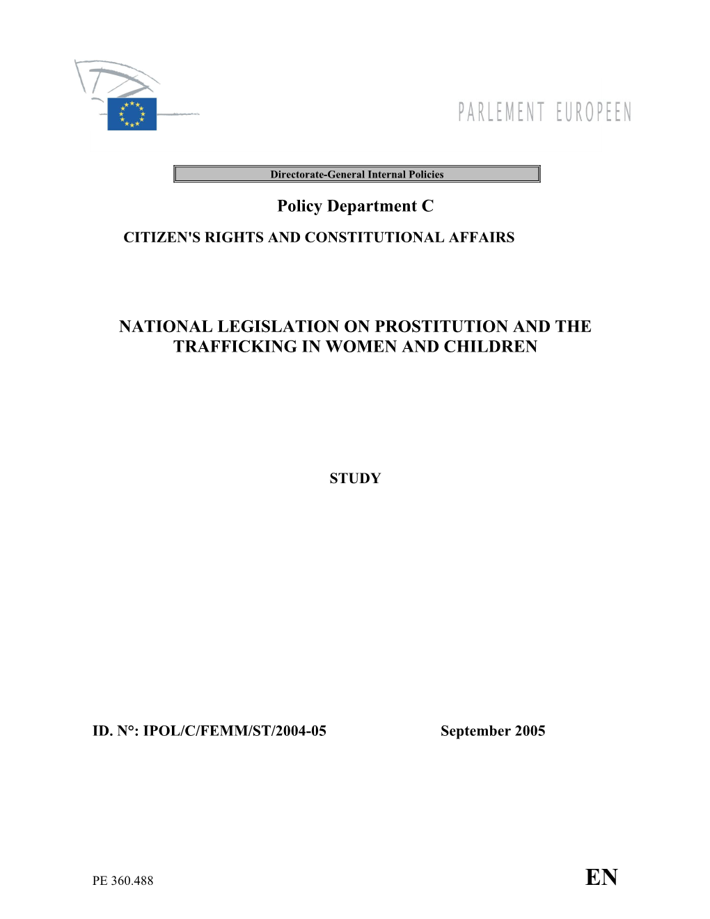 National Legislation on Prostitution and the Trafficking in Women and Children