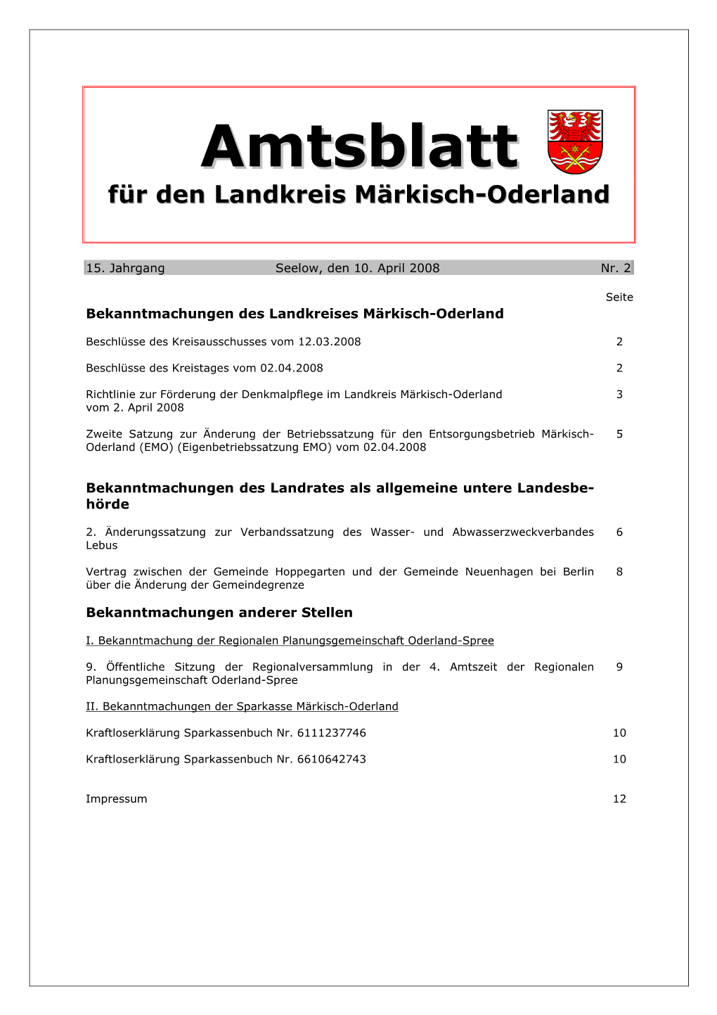 Amtsblatt Nr. 2 Aus 2008