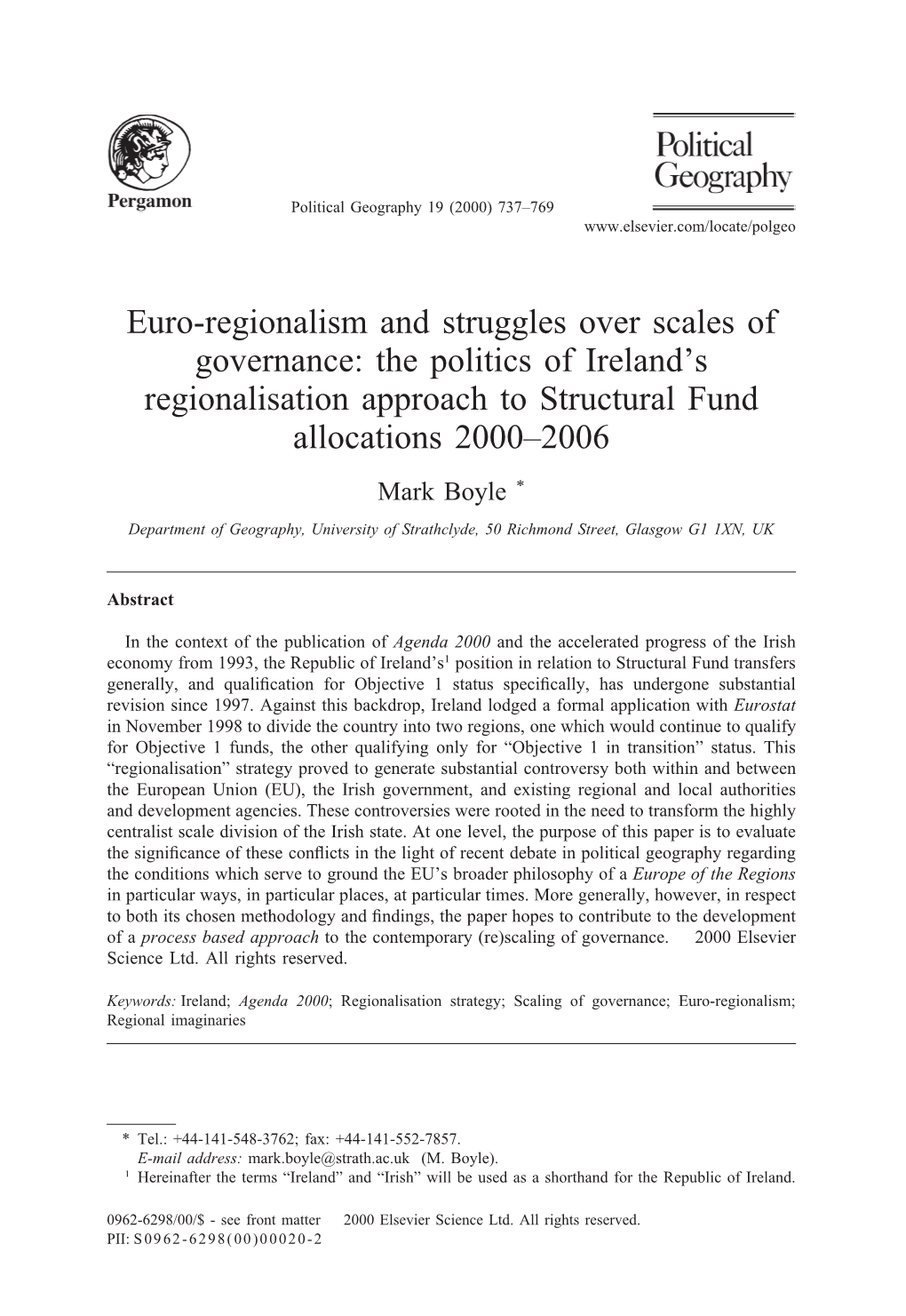 The Politics of Ireland's Regionalisation Approach to Structural