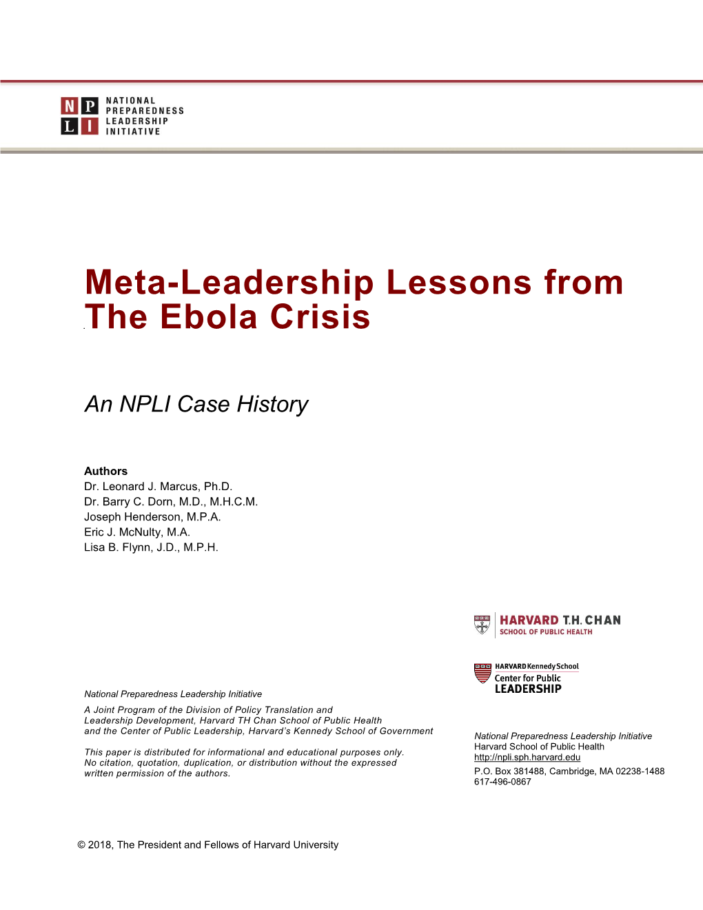 Meta-Leadership Lessons from the Ebola Crisis