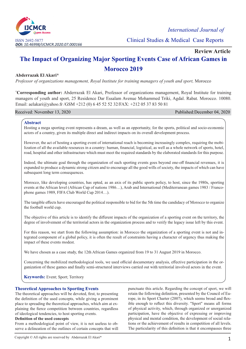The Impact of Organizing Major Sporting Events Case of African