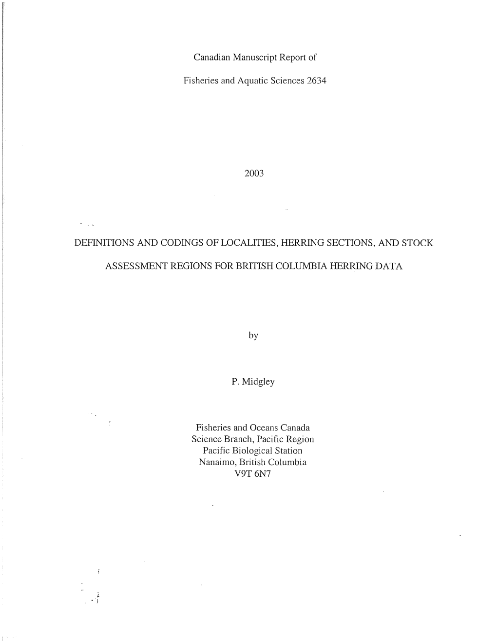 Canadian Manuscript Report of Fisheries and Aquatic Sciences