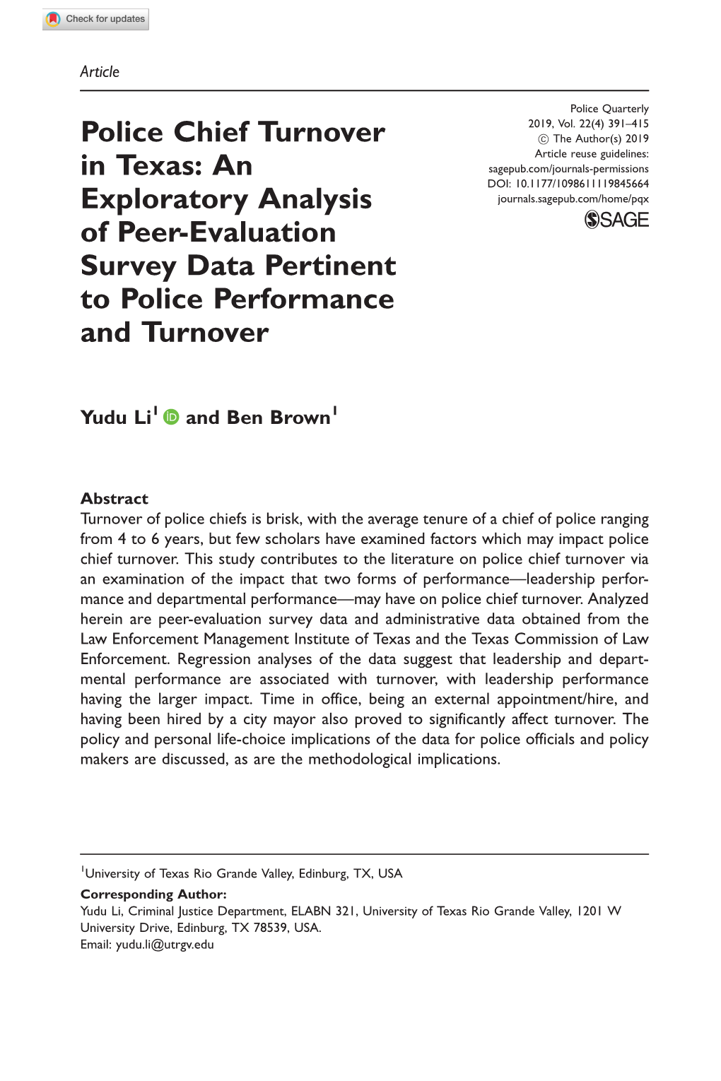 Police Chief Turnover in Texas